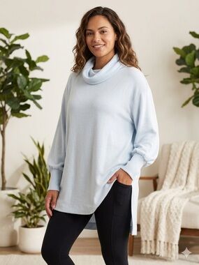 Maeve by Anthropologie Soft Light Blue Cowl Neck Tunic Long Sweater